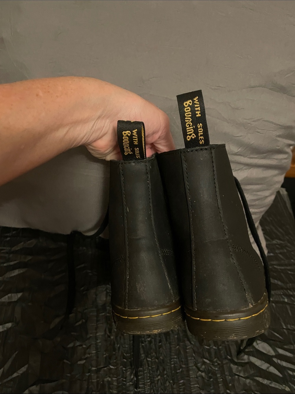 Dr. Martens Black Lace-Up Leather Boots with Yellow Stitching - Picture 16 of 17